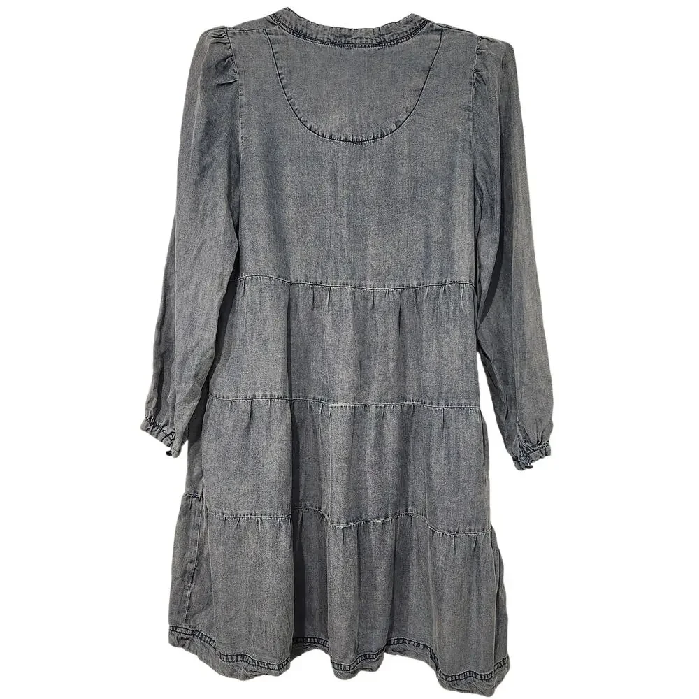 Aqua Tencel V-neck blue Babydoll dress size small - Picture 5 of 7